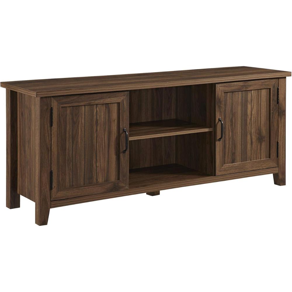 Walker Edison Buren Classic Grooved Door TV Stand for TVs up to 65 Inches, 58 Inch, Solid White(Dark Walnut)