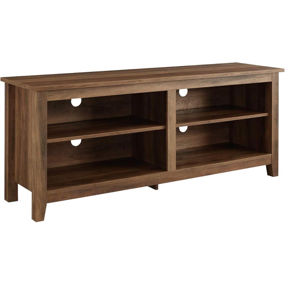 Walker Edison Wren Classic 4 Cubby TV Stand for TVs up to 65 Inches, 58 Inch, Charcoal Grey(Rustic Oak)
