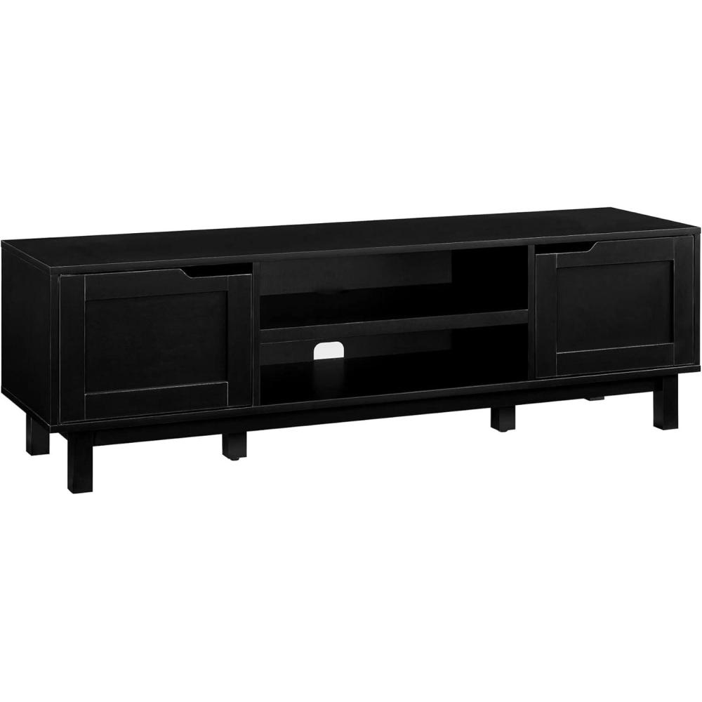 Walker Edison Tage Modern Pull-Open Door Low TV Stand for TVs up to 65 Inches, 58 Inch, Solid Black(Solid Black)