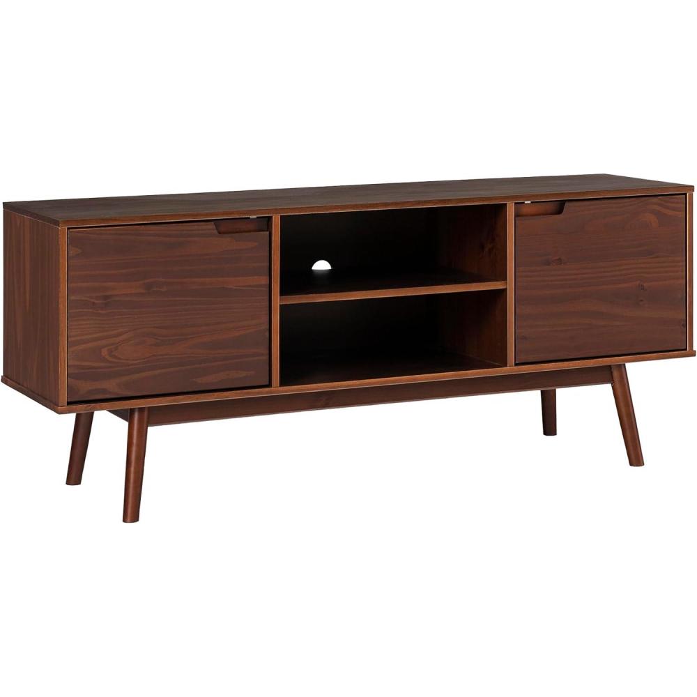 Walker Edison Mabel 58 Inch Modern 2 Door Solid Wood TV Stand for TVs up to 65 Inches – Caramel(Walnut)