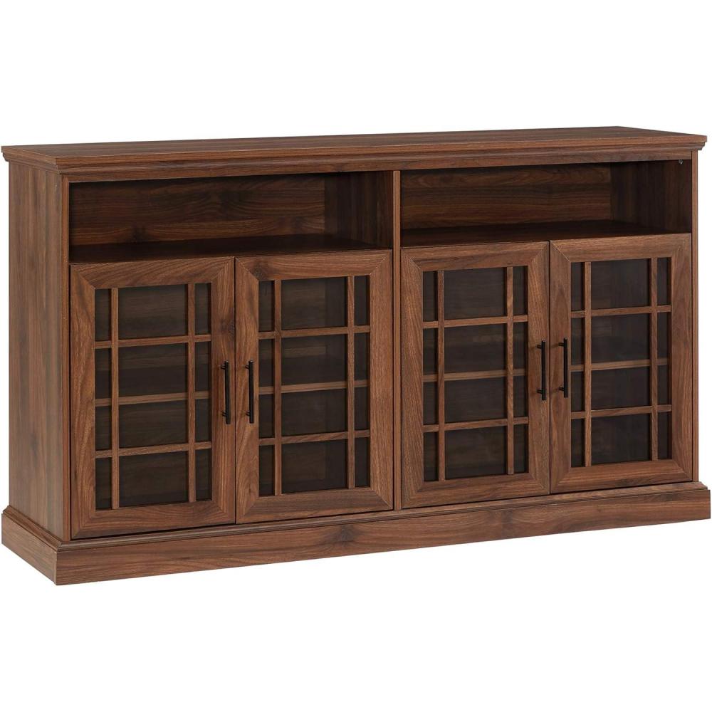 Walker Edison Classic Glass Door Universal TV Stand for TV’s up to 64″ Flat Screen Living Room Storage Cabinet Doors and Shelves Entertainment Center, 58 Inch, White Oak(Dark Walnut)